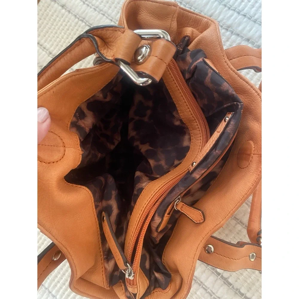 B Makowsky Leather Shoulder Hobo Bag Burnt Orange